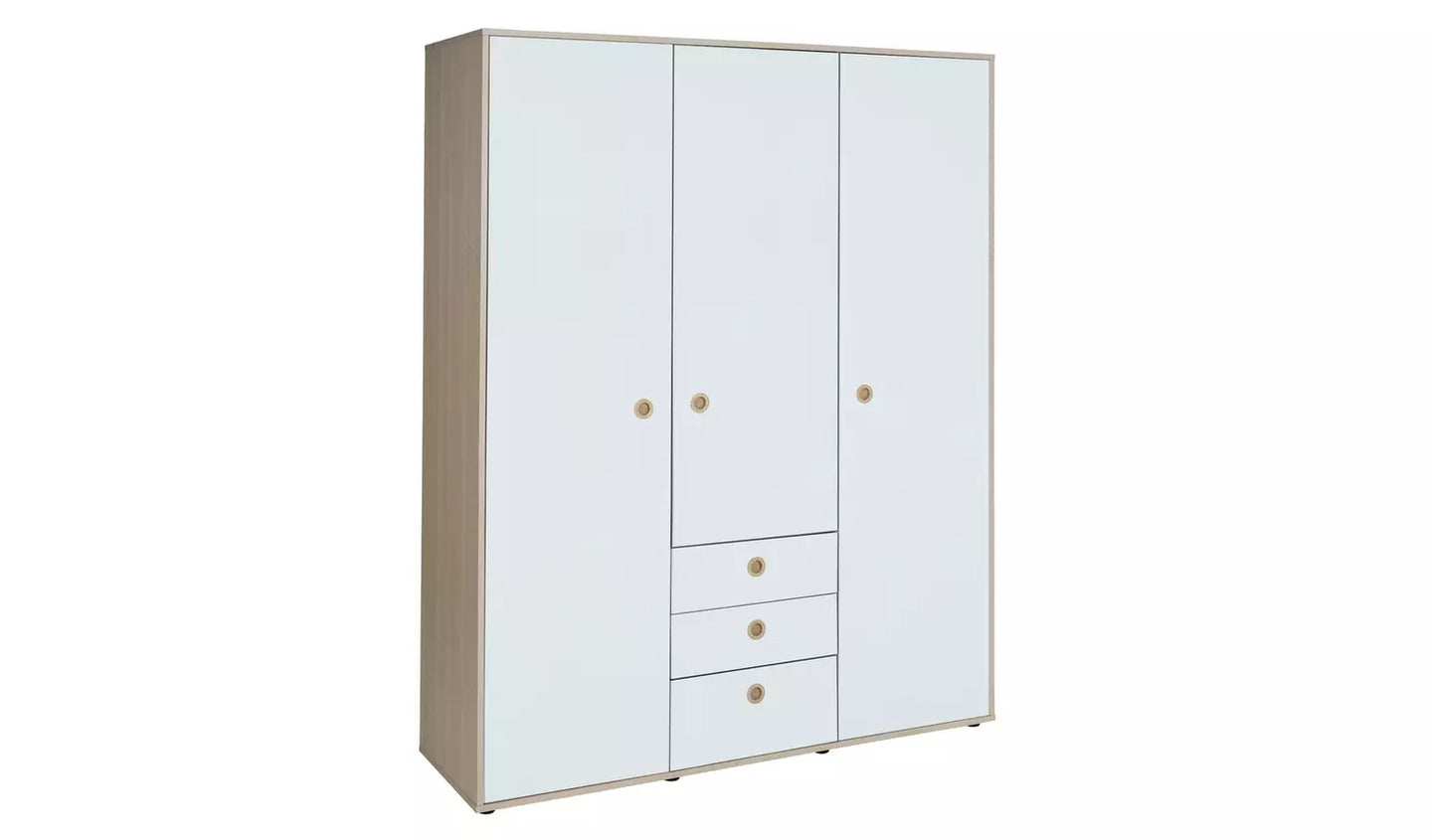 Camden 3 Door 3 Drawer Wardrobe – White & Acacia